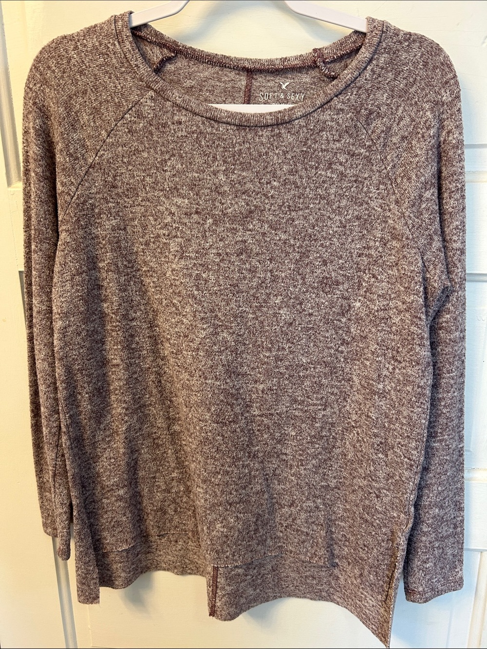 American Eagle Outfitters Heathered Mauve-Brown Long Sleeve Pullover